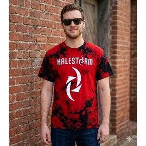 Halestorm Unisex Tie-Dye Red & Black T-Shirt Size Large  EUC